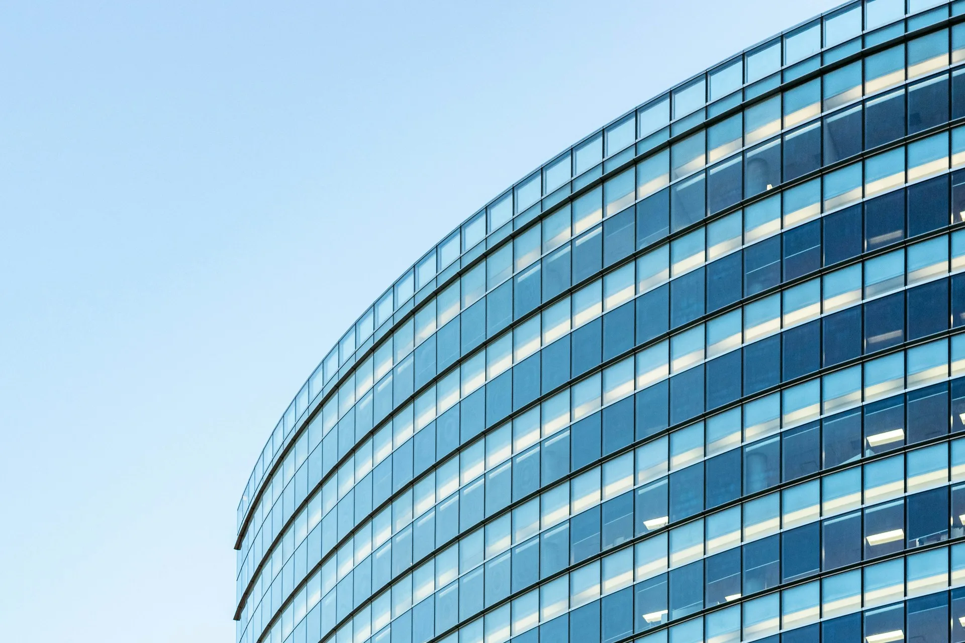 Curved glass commercial office facade